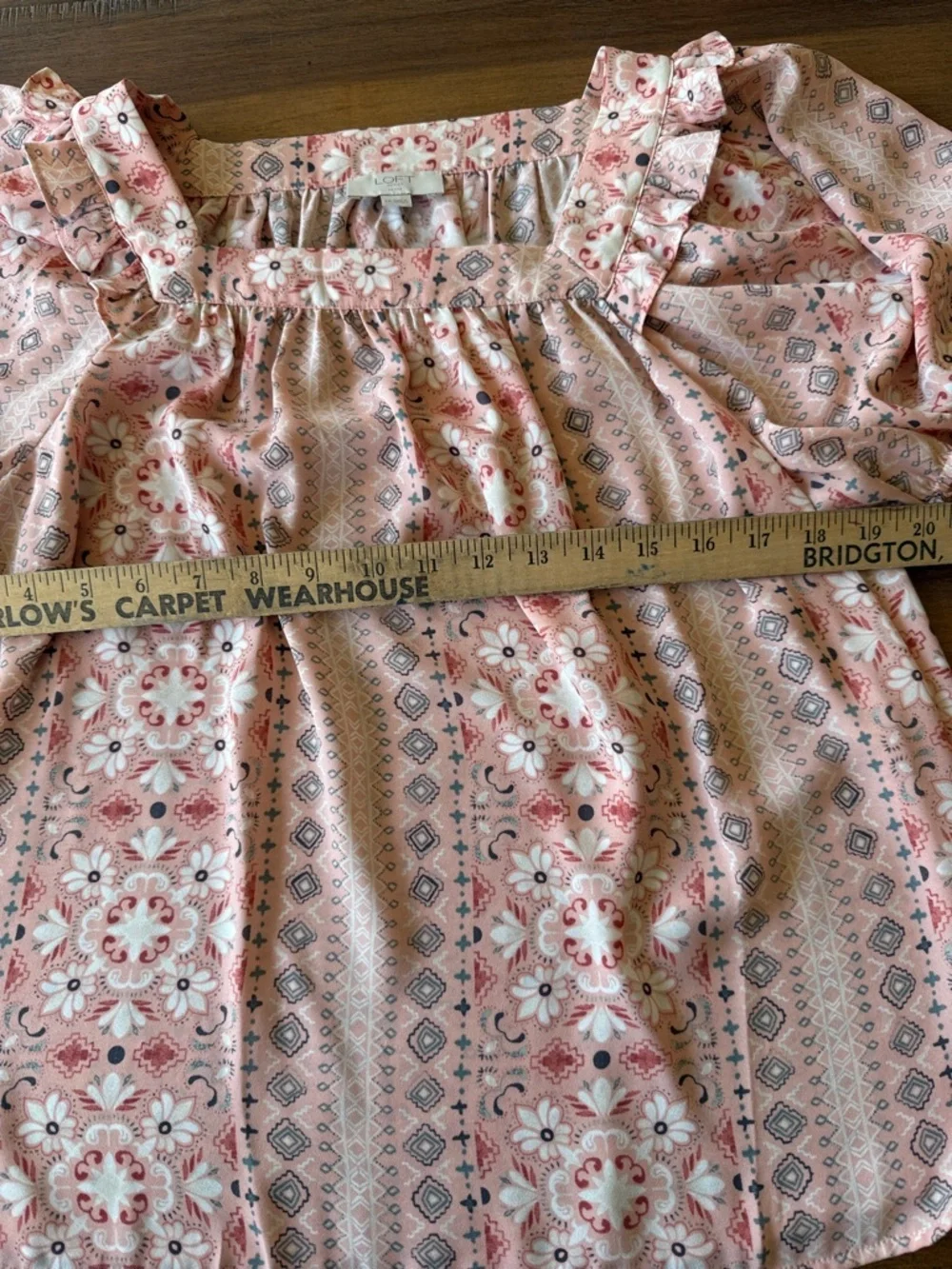 LOFT Pink Floral Ruffled Peasant Blouse